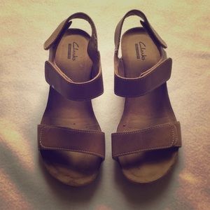 Clarks velcro wedge sandals size 7